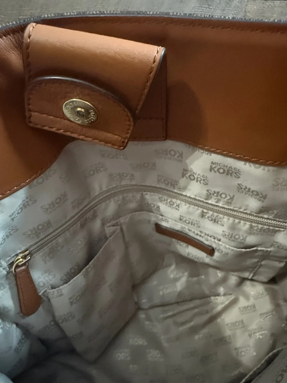 Michael Kors Hamilton Large Tote Brown MK Logo Leather Trim Like New w/ Strap